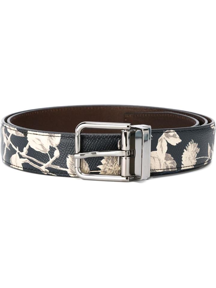 Dolce & Gabbana Bird Print Belt, Men's, Size: 95, Blue, Calf Leather