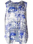Astraet Drape Effect Palm And Stripe Print Tank Top
