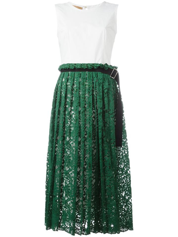 Erika Cavallini Pleated Lace Midi Dress, Women's, Size: 44, White, Cotton/spandex/elastane