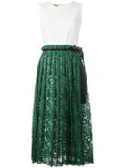 Erika Cavallini Pleated Lace Midi Dress, Women's, Size: 44, White, Cotton/spandex/elastane