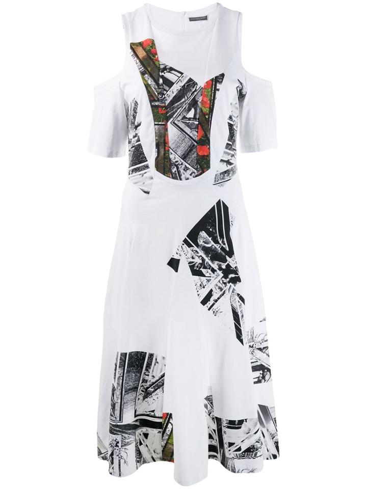 Alexander Mcqueen Cold Shoulder Printed Dress - White