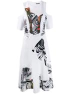 Alexander Mcqueen Cold Shoulder Printed Dress - White