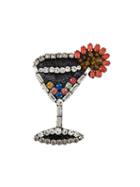 Nº21 Embellished Cocktail Glass Brooch - Black