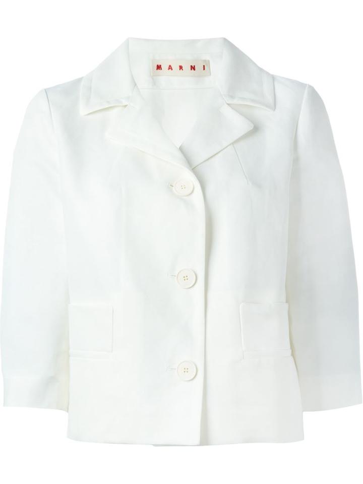 Marni Cropped Jacket, Women's, Size: 42, White, Cotton/linen/flax