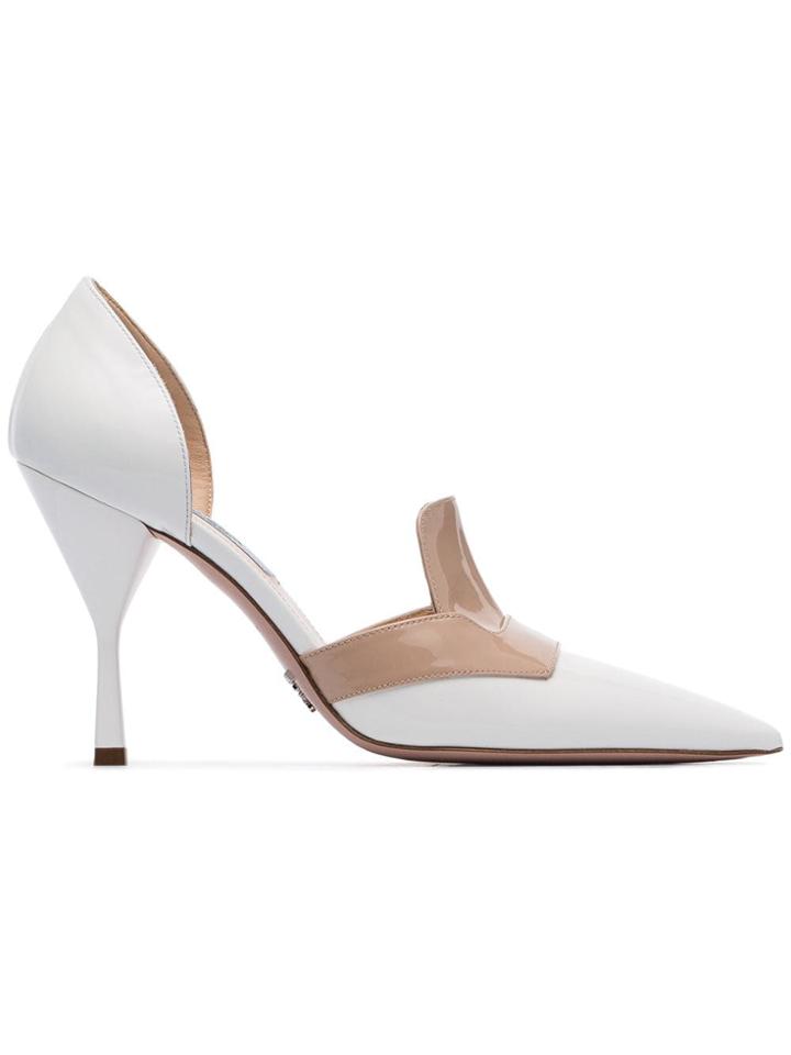 Prada Pointed Two-tone 95 Pumps - White