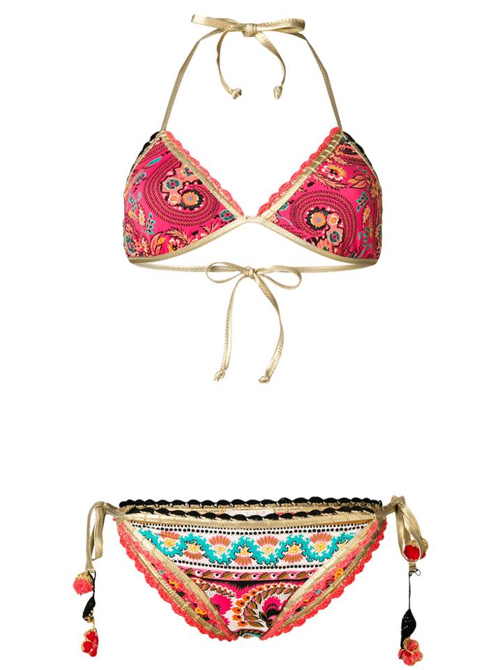Anjuna Patterned Embroidered Trim Bikini - Pink & Purple