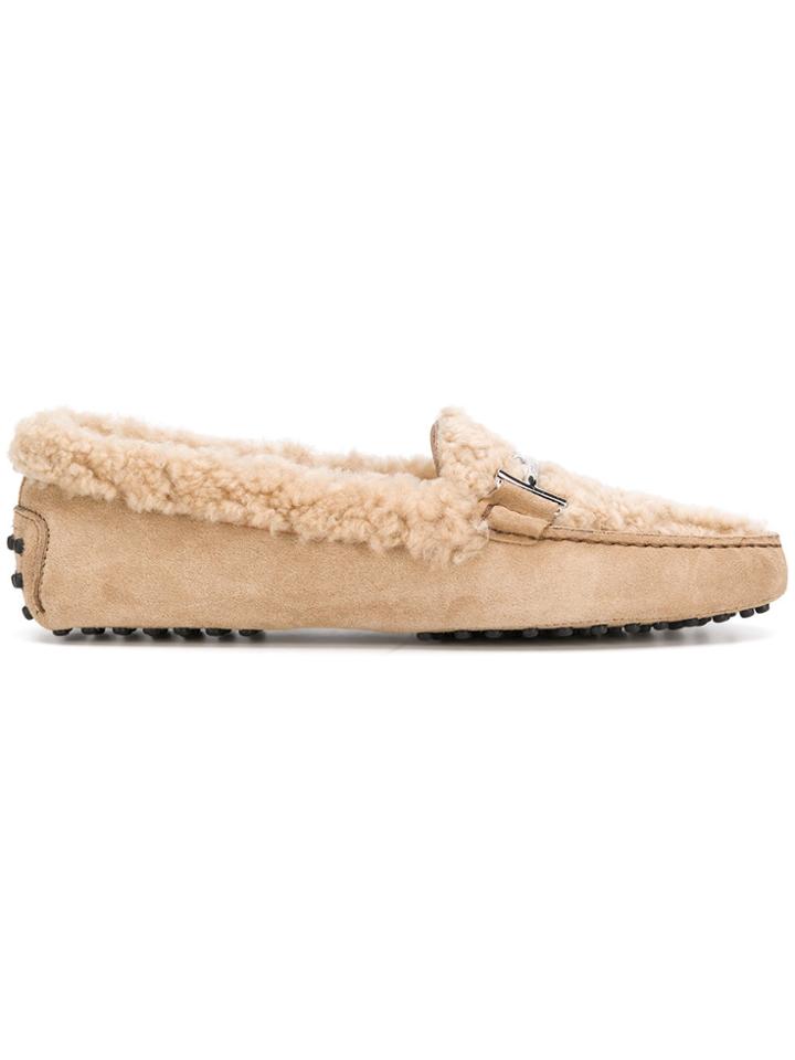 Tod's Gommini Shearling Loafers - Nude & Neutrals