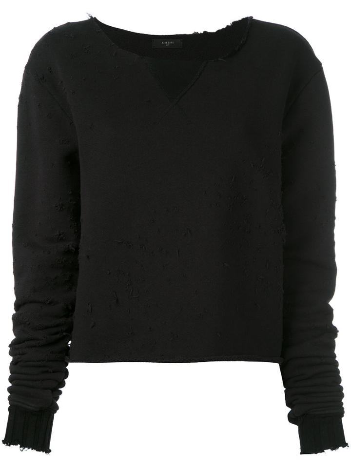 Amiri Destroyed Cropped Sweatshirt, Women's, Size: Small, Black, Cotton