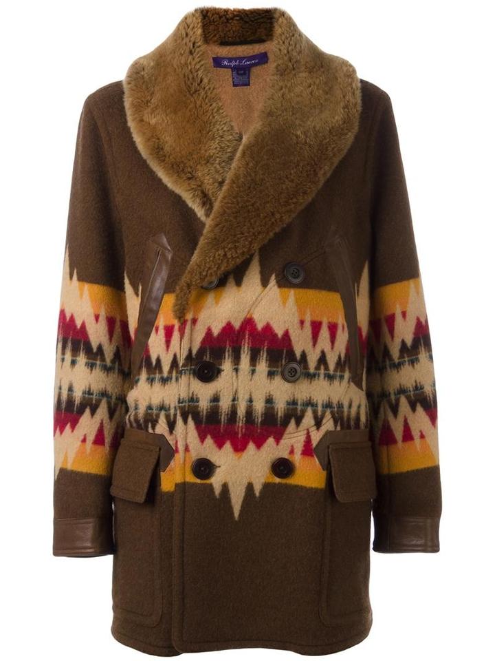 Ralph Lauren Aztec Pattern Coat, Women's, Size: Small, Brown, Wool/cotton/lamb Fur/buffalo Leather