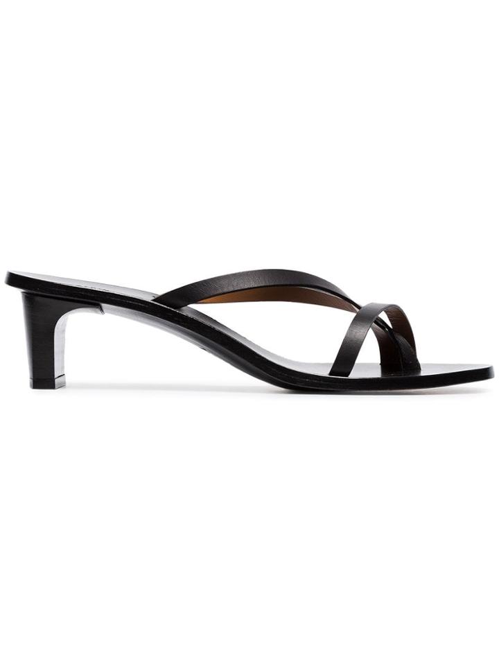 Atp Atelier Black Toma 45 Leather Strappy Mules