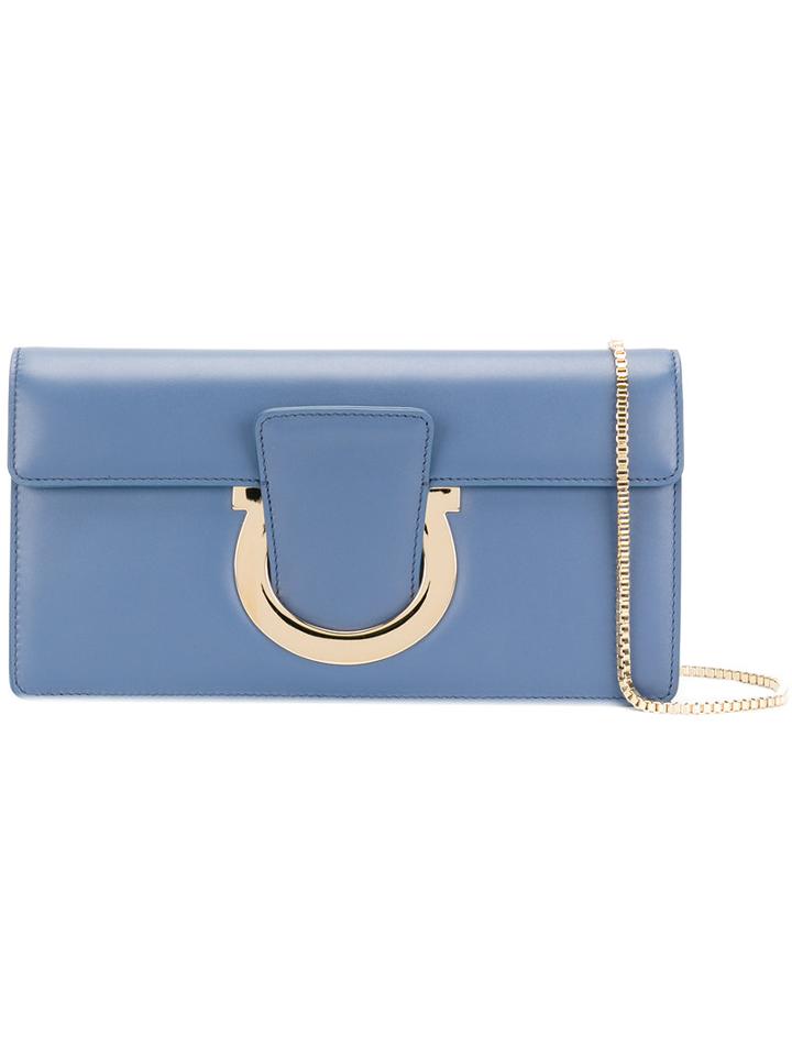 Salvatore Ferragamo - Gancio Clutch Bag - Women - Calf Leather - One Size, Blue, Calf Leather