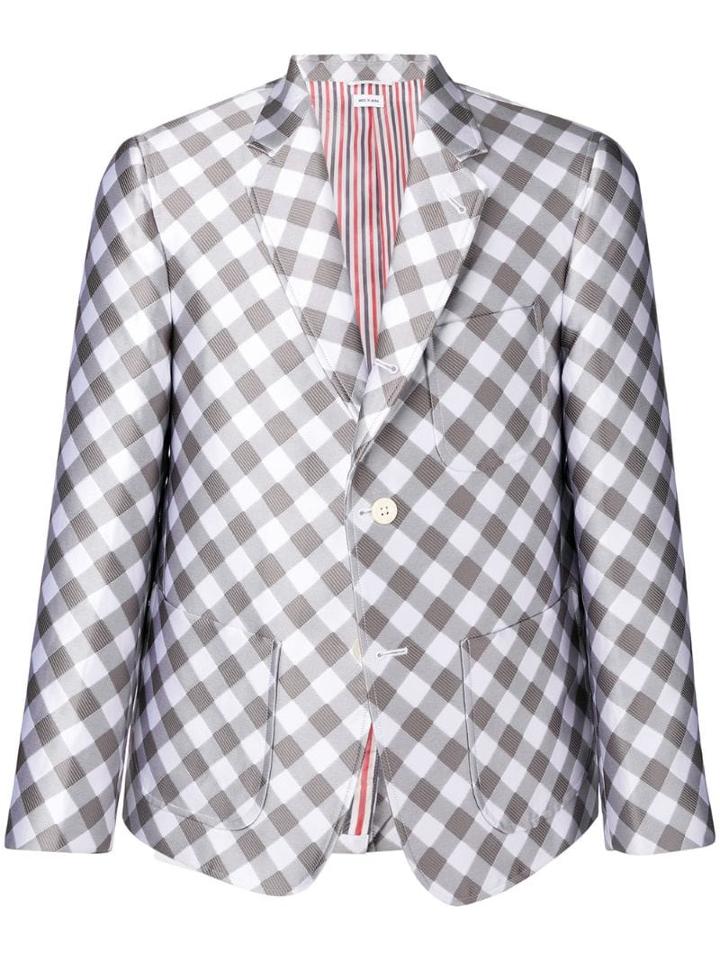 Thom Browne Patch Pocket Gingham Sack Sport Coat - Grey