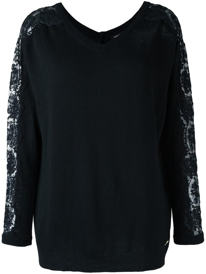 Twin-set Sheer Sleeve Jumper, Women's, Size: Small, Black, Polyamide/viscose/mohair/wool