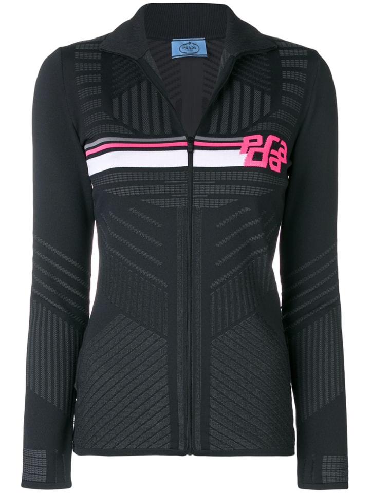 Prada Logo Zipped Cardigan - Black
