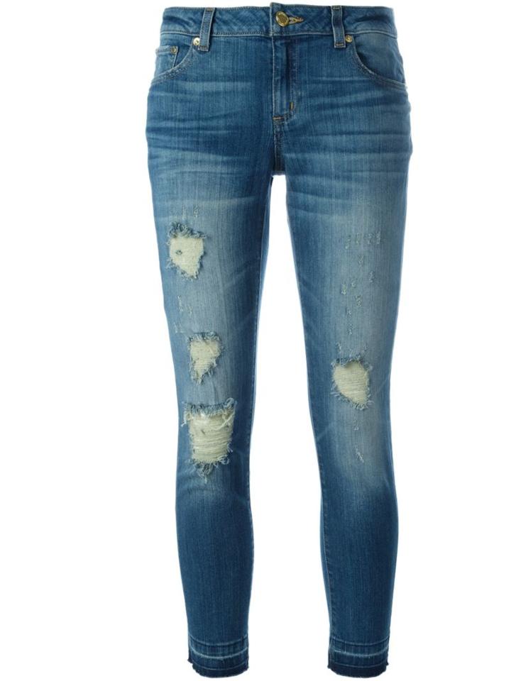 Michael Michael Kors Distressed Cropped Jeans, Women's, Size: 0, Blue, Cotton/spandex/elastane