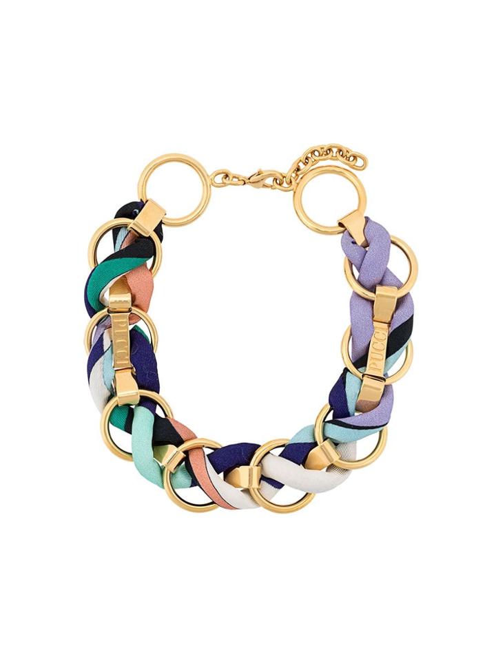 Emilio Pucci Logo Engraved Woven Chain Choker - Gold