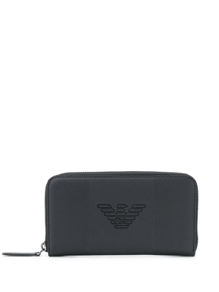 Emporio Armani Logo Print Zip-around Wallet - Black