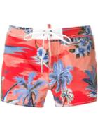 Dsquared2 Beachwear Tropical Print Swim Shorts, Men's, Size: 48, Red, Polyamide/spandex/elastane