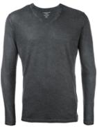 Majestic Filatures V-neck Longsleeved T-shirt, Men's, Size: Large, Grey, Cotton/cashmere
