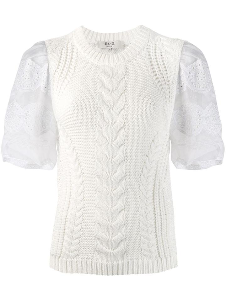 Sea New York Puff Sleeve Knitted Top - White