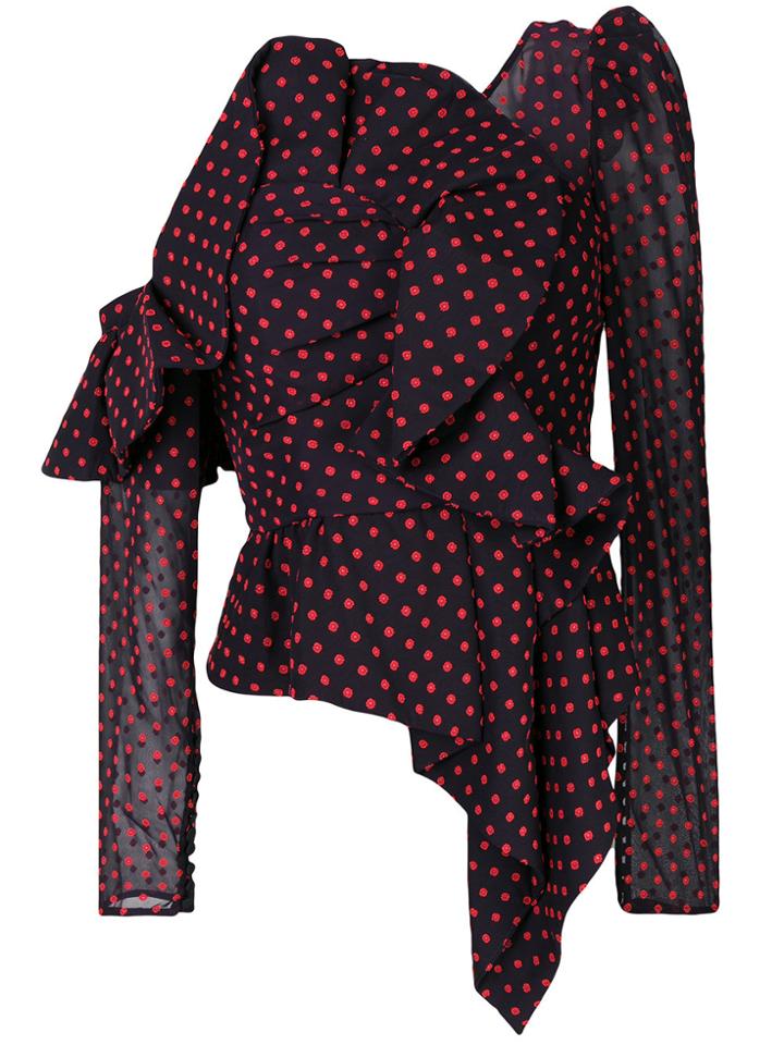 Self-portrait Dotted Frill Top - Blue