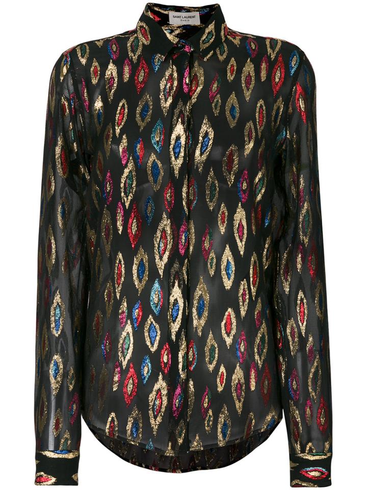 Saint Laurent Sheer Metallic Embroidered Shirt - Black