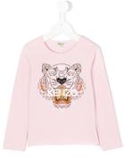Kenzo Kids - Tiger Printed Longsleeved T-shirt - Kids - Cotton/spandex/elastane - 10 Yrs, Pink/purple