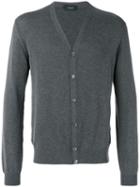 Zanone V-neck Cardigan, Men's, Size: 52, Grey, Cotton