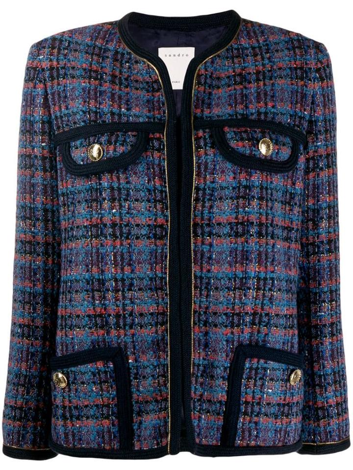 Sandro Paris Fitted Tweed Blazer - Blue