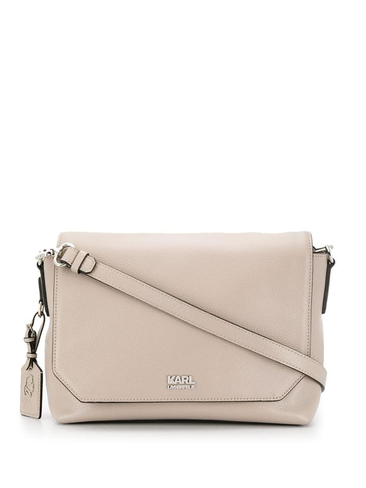 Karl Lagerfeld Logo Pebbled Shoulder Bag - Neutrals