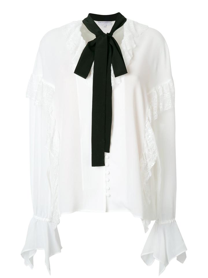 Perseverance London Contrast Ruffle Blouse - White