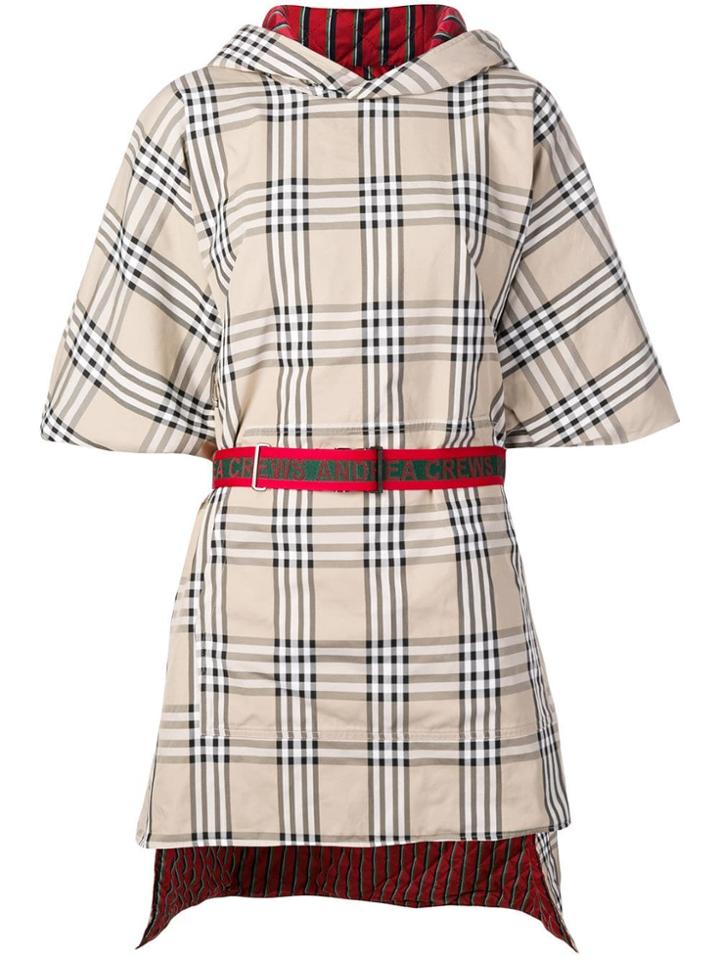 Andrea Crews Check Hooded Cape - Brown