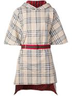 Andrea Crews Check Hooded Cape - Brown