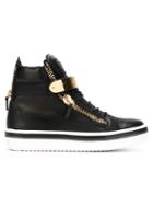 Giuseppe Zanotti Design Zip Detail Hi-top Sneakers, Men's, Size: 42.5, Black, Nappa Leather/leather/rubber