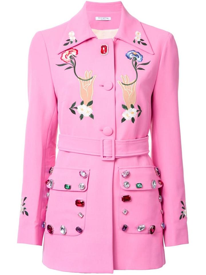 Vivetta Embellished Belted Jacket, Women's, Size: 46, Pink/purple, Polyamide/spandex/elastane/viscose/virgin Wool