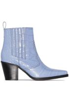 Ganni Blue Callie 70 Crocodile-embossed Leather Ankle Boots