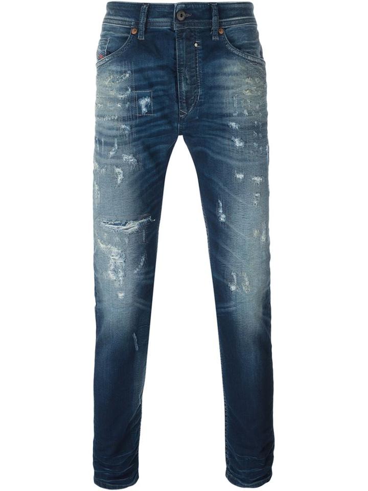 Diesel Distressed Skinny Jeans, Men's, Size: 28, Blue, Cotton/polyester/spandex/elastane