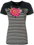 Twin-set Flower Embroidered Striped Top - Black