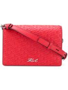 Karl Lagerfeld Signature Allover Shoulder Bag - Red