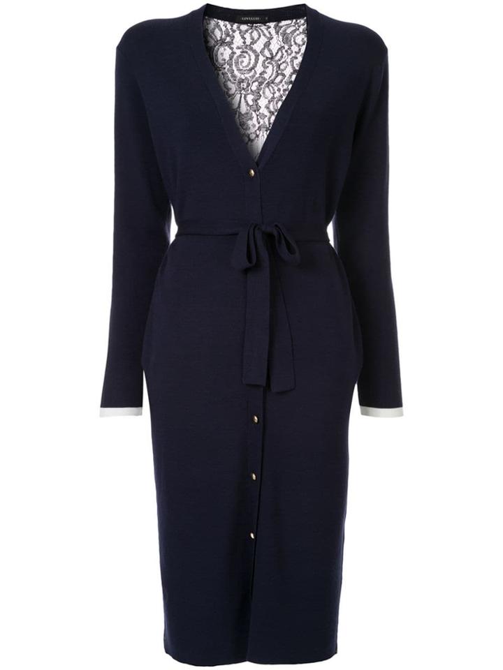 Loveless Long Belted Lace-back Cardigan - Blue