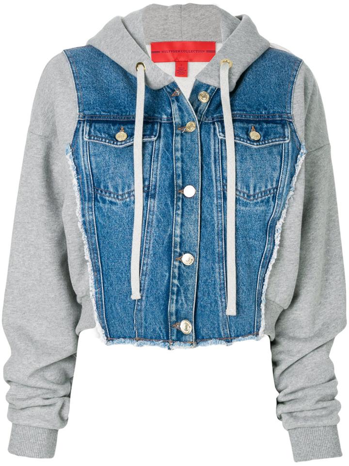 Hilfiger Collection Cropped Denim Hoodie Jacket - Blue