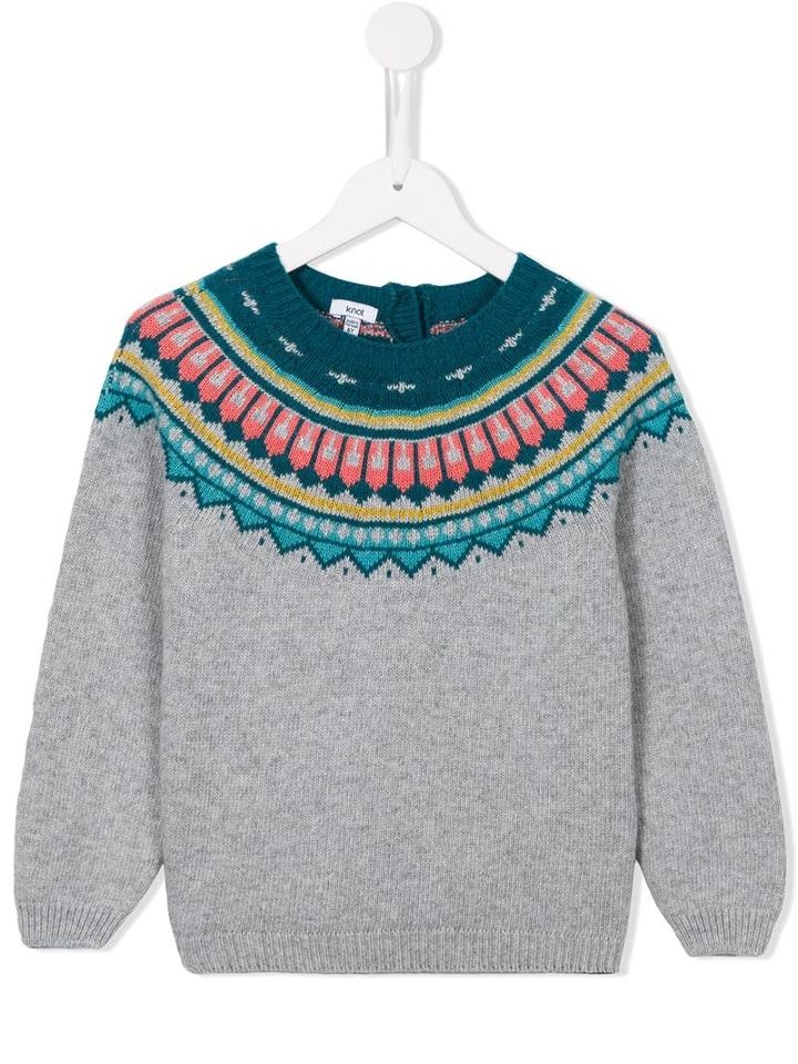 Knot Geometric Jacquard Yoke Jumper, Girl's, Size: 8 Yrs, Grey