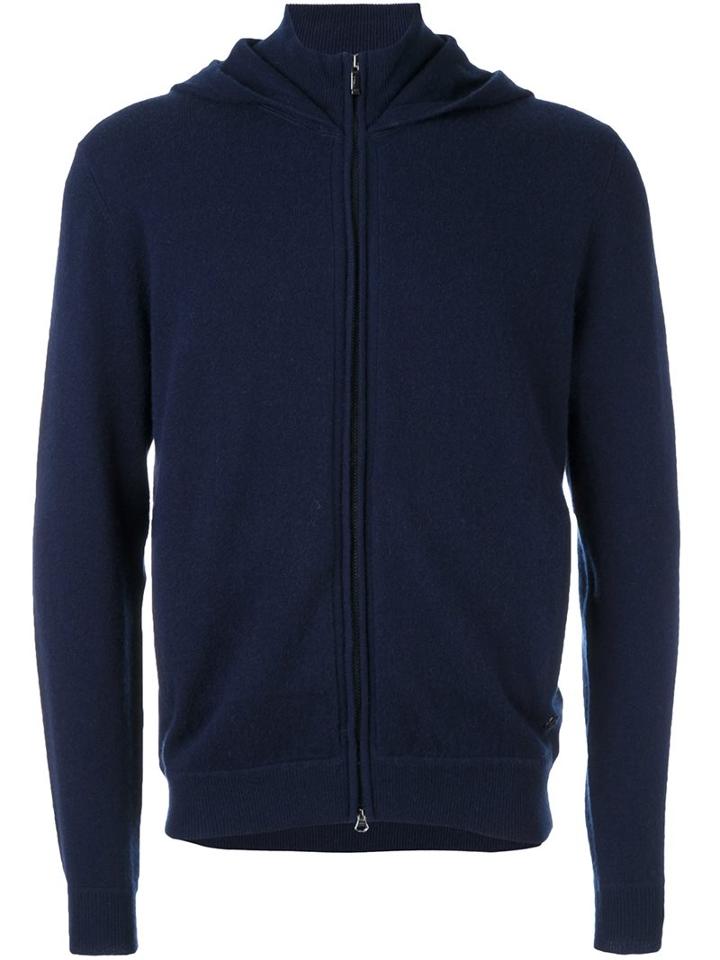 Z Zegna Zipped Hoodie, Men's, Size: Large, Blue, Polyamide/cashmere