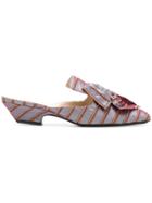 Les Chaussons De La Belle Striped Bow Mules - Pink