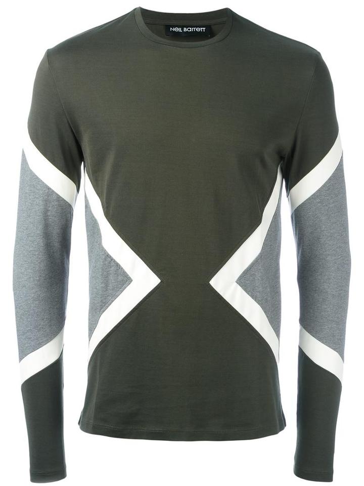 Neil Barrett Geometric Panelled T-shirt, Men's, Size: Xs, Green, Cotton/polyester
