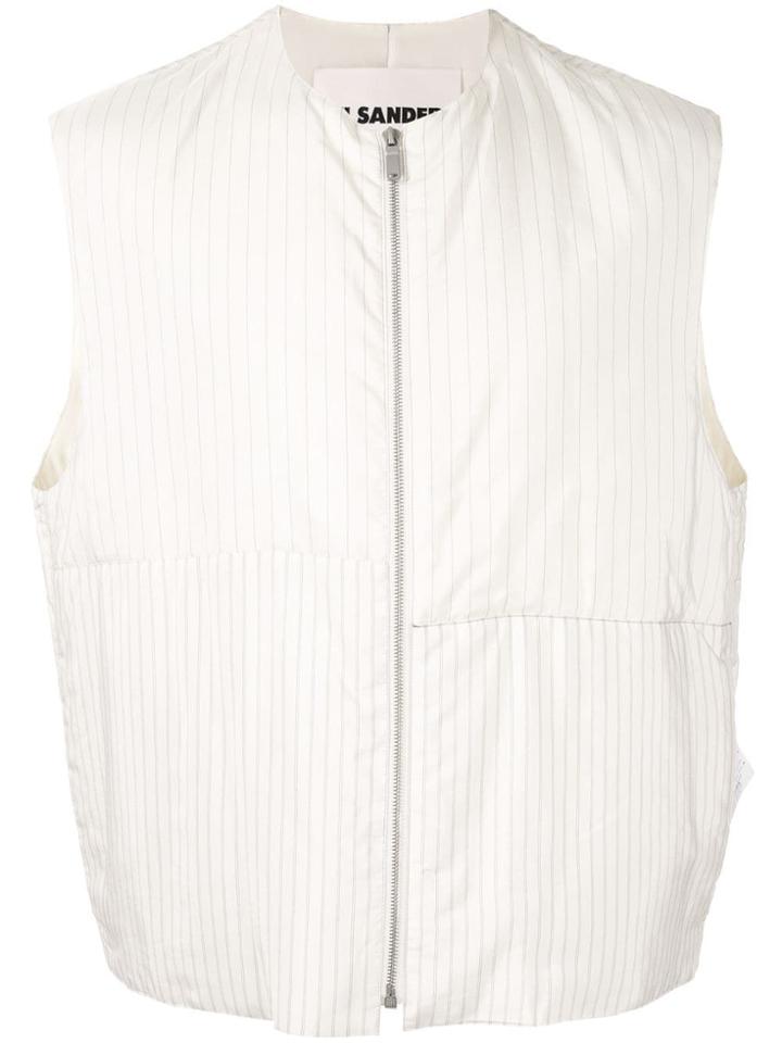 Jil Sander Misaligned Striped Gilet - White