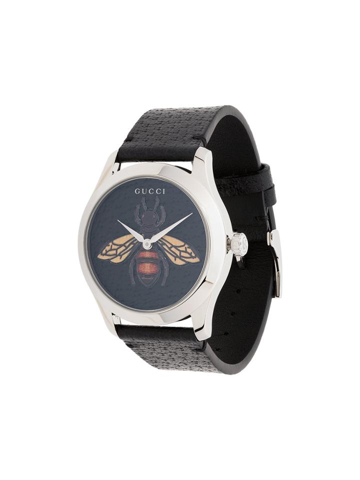 Gucci G-timeless Bee Leather Watch - Black