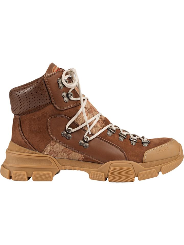 Gucci Leather And Original Gg High-top Sneaker - Brown