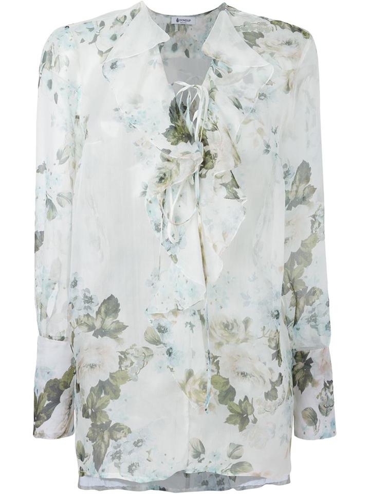 Dondup Floral Print Blouse, Women's, Size: 44, White, Silk
