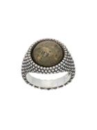 Nove25 Pyrite Stone Dotted Round Signet Ring - Silver